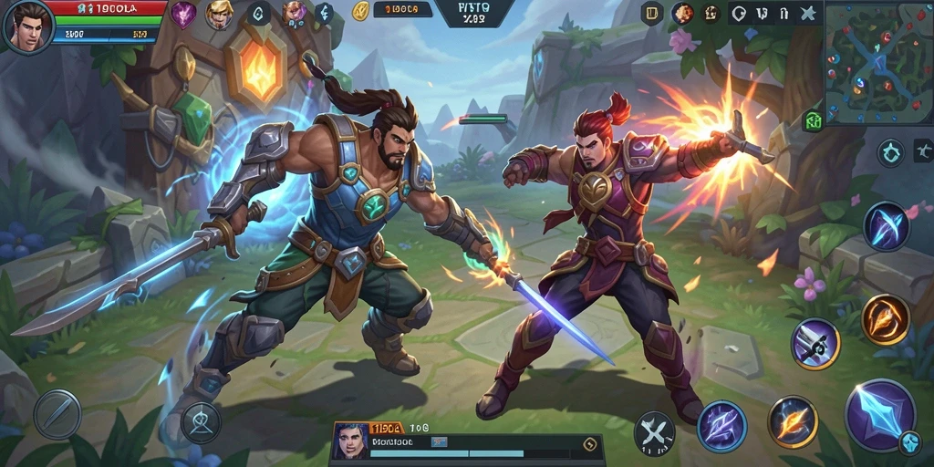 Tangkapan layar menampilkan aksi seru dalam game MOBA 11BOLA.
