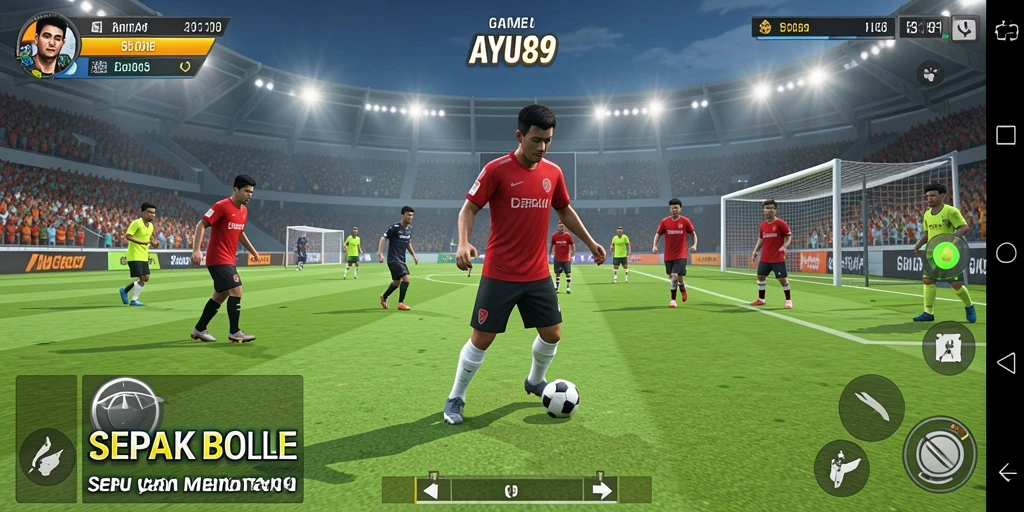 Tampilan gameplay AYU89 dengan aksi sepak bola seru.