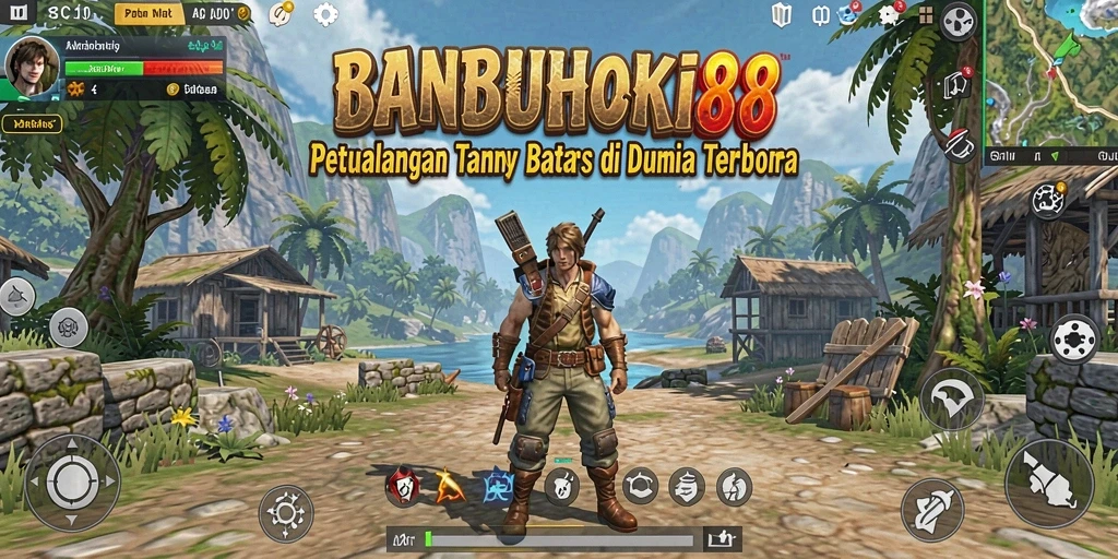 Screenshot gameplay BANBUHOKI88 menampilkan dunia terbuka yang luas dan menakjubkan.