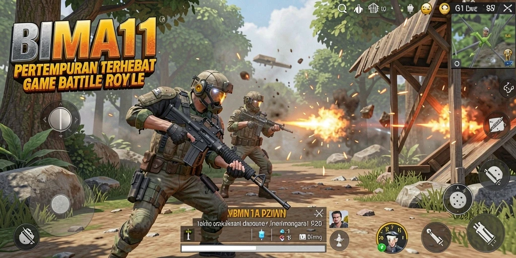 Tampilan seru dari gameplay BIMA11 yang penuh aksi Battle Royale.