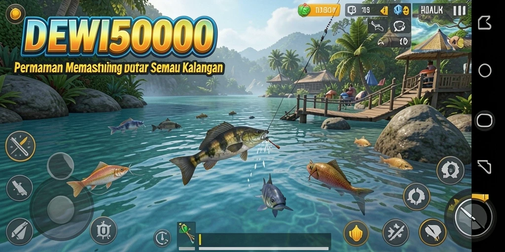 Screenshot gameplay DEWI5000 menampilkan suasana memancing yang realistis dan menyenangkan.