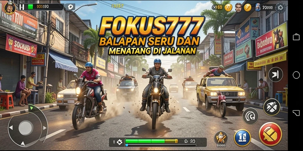Gameplay FOKUS777 yang seru dan menantang dengan kendaraan balap.