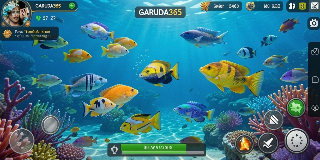 Screenshot menunjukkan aksi menembak ikan yang seru dalam GARUDA365.
