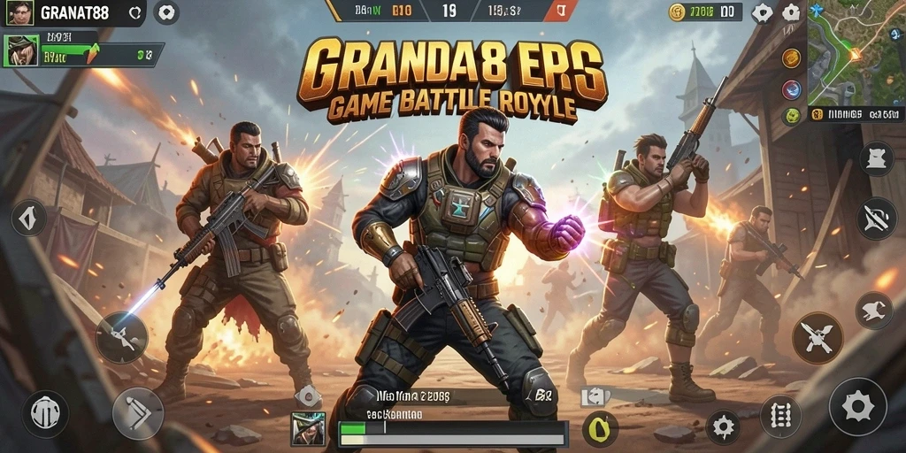 Tampilan aksi seru dalam permainan Battle Royale GRANAT88.