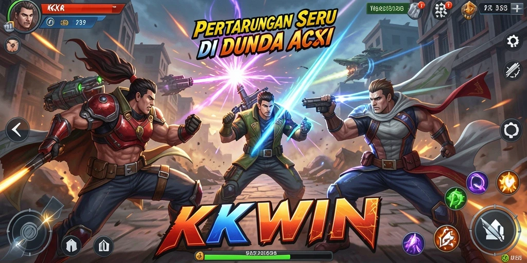 Screenshot gameplay KKWIN menampilkan aksi pertarungan yang menegangkan.