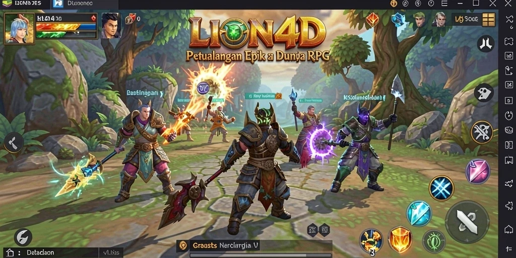 Tampilan utama LION4D dengan aksi pertarungan RPG seru.