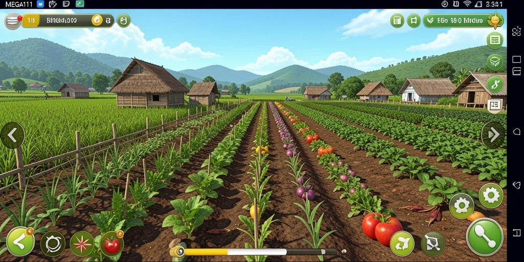 Screenshot tampilan gameplay seru di <strong>MEGA111</strong> dengan ladang yang subur.