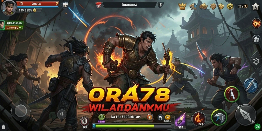 Tangkapan layar ORA78 menampilkan aksi seru dalam pertempuran Tower Defense.