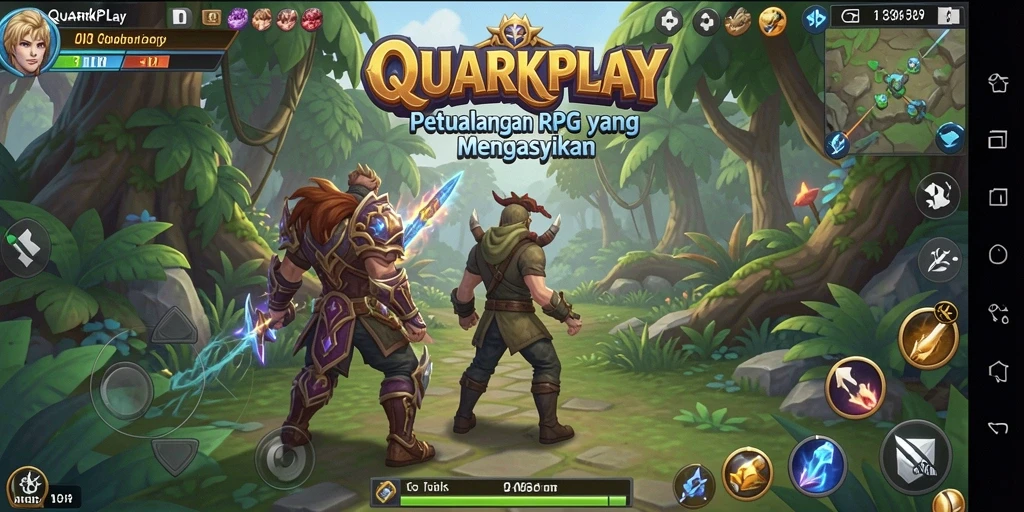 Tampilan gameplay <strong>QUARKPLAY</strong> yang penuh aksi dan petualangan RPG.