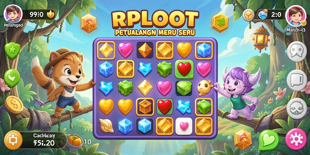 Screenshot gameplay RPLOOT yang menunjukkan aksi seru mencocokkan item.