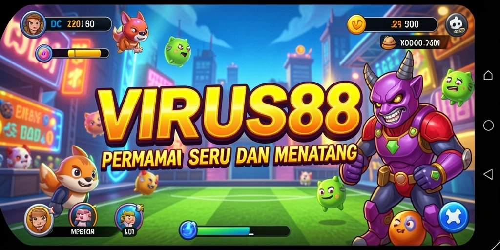 Screenshot gameplay utama VIRUS88 menampilkan tantangan arcade yang seru.